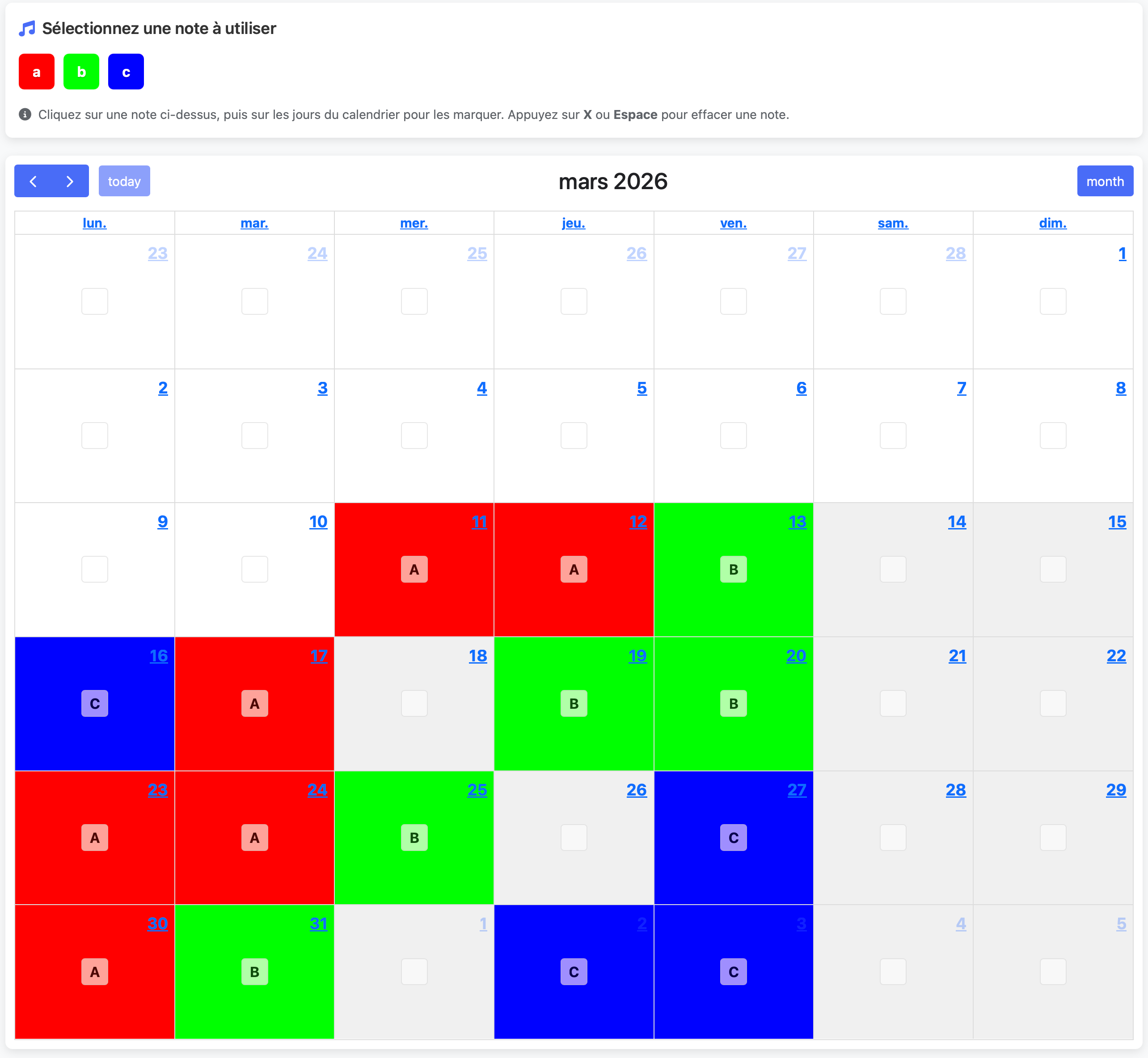 Ejemplo de planning musical